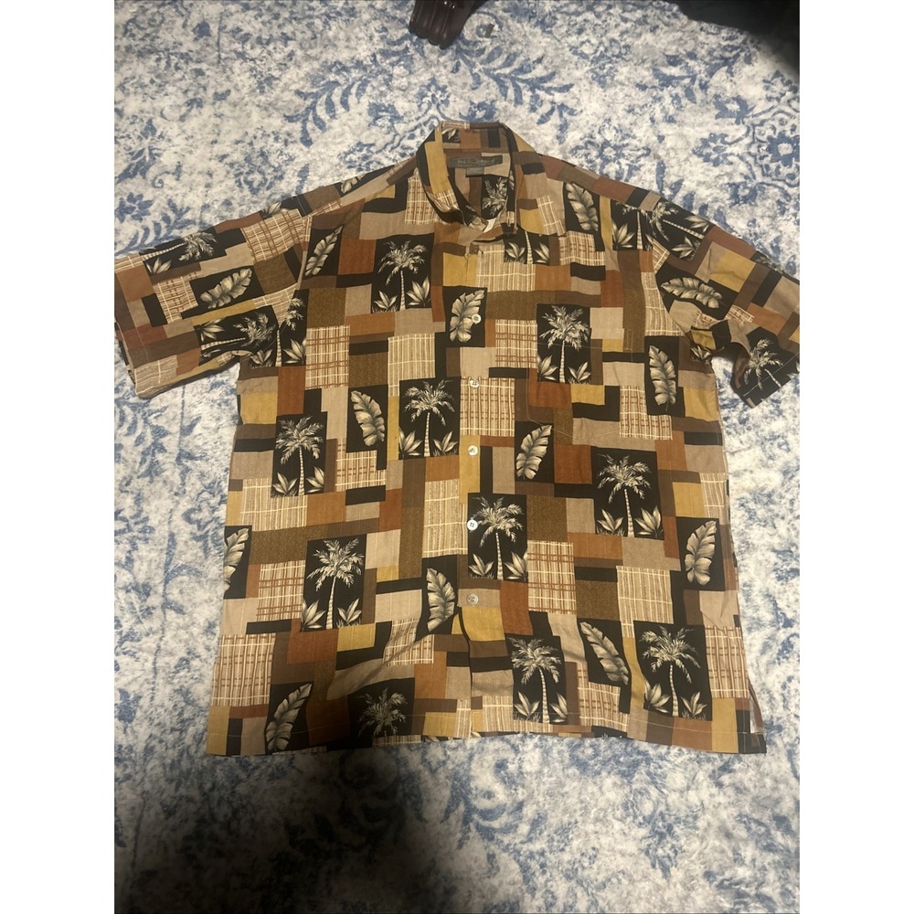 Tori Richard Button Up Hawaiian Shirt Mens L Abstract Patchwork Tropical Beach